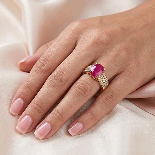 Certified & Appraised Luxoro 14K Yellow Gold AAA Mozambique Ruby and I2 Diamond Ring (Size 10.0) 5.38 Grams 2.85 ctw