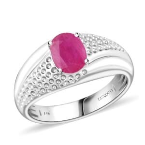 Certified & Appraised Luxoro AAA Montepuez Ruby 2.25 ctw Solitaire Men's Ring in 14K White Gold (Size 8.0) 8.46 Grams