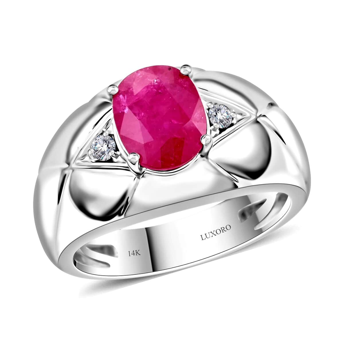 Certified & Appraised Luxoro 14K White Gold AAA Montepuez Ruby and I2 Diamond Ring (Size 10.0) 7.50 Grams 2.35 ctw image number 0