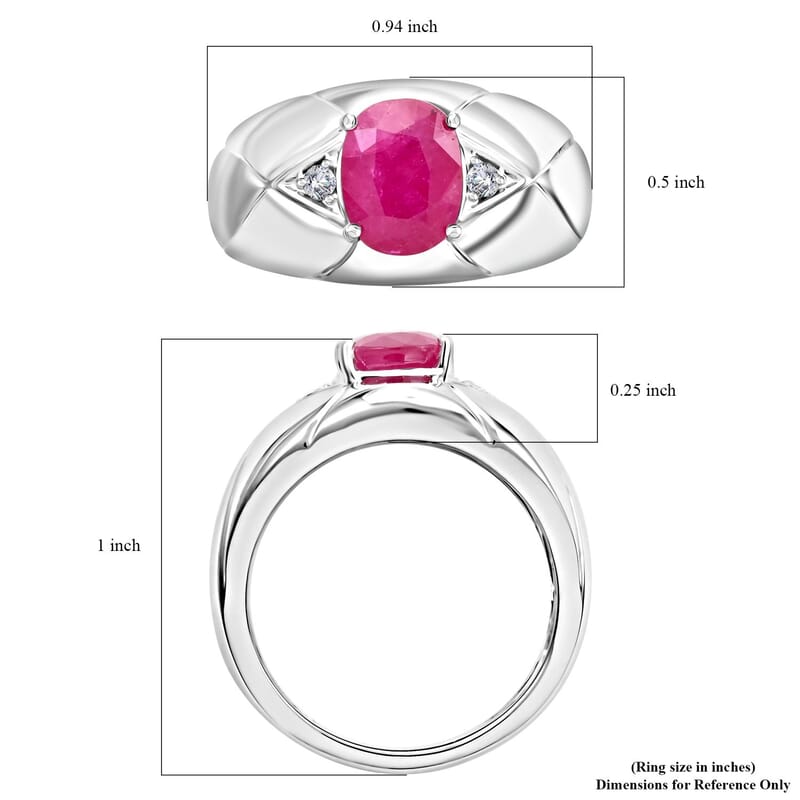 Certified & Appraised Luxoro AAA Montepuez Ruby and I2 Diamond 2.35 ctw Ring in 14K White Gold (Size 13.0) 7.50 Grams