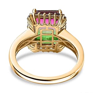 Watermelon Quartz Triplet and Red Garnet 10.38 ctw Ring in 18K Vermeil Yellow Gold Over Sterling Silver (Size 8.0) (5.65 g)