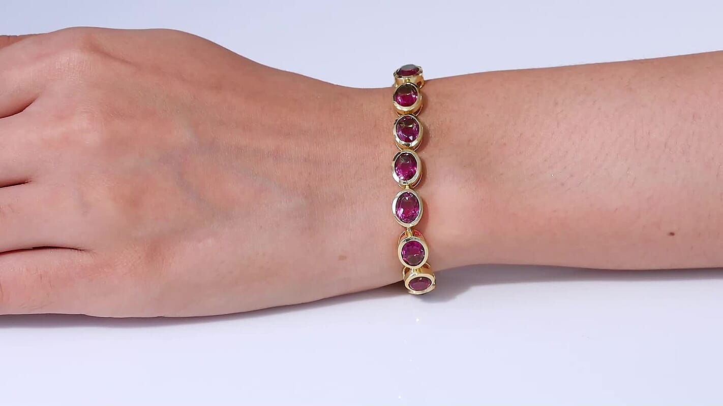 Watermelon Quartz Triplet and Red Garnet 31.21 ctw Bracelet in 18K Vermeil Yellow Gold Over Sterling Silver (7.5 In) (16.13 g)