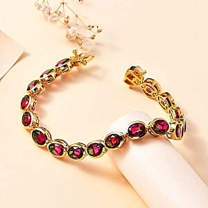 Watermelon Quartz Triplet and Red Garnet 31.21 ctw Bracelet in 18K Vermeil Yellow Gold Over Sterling Silver (7.5 In) (16.13 g)