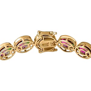 Watermelon Quartz Triplet and Red Garnet 31.21 ctw Bracelet in 18K Vermeil Yellow Gold Over Sterling Silver (7.5 In) (16.13 g)