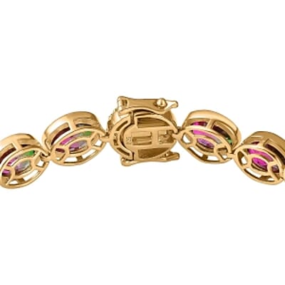 Watermelon Quartz Triplet and Red Garnet 31.21 ctw Bracelet in 18K Vermeil Yellow Gold Over Sterling Silver (7.5 In) (16.13 g)