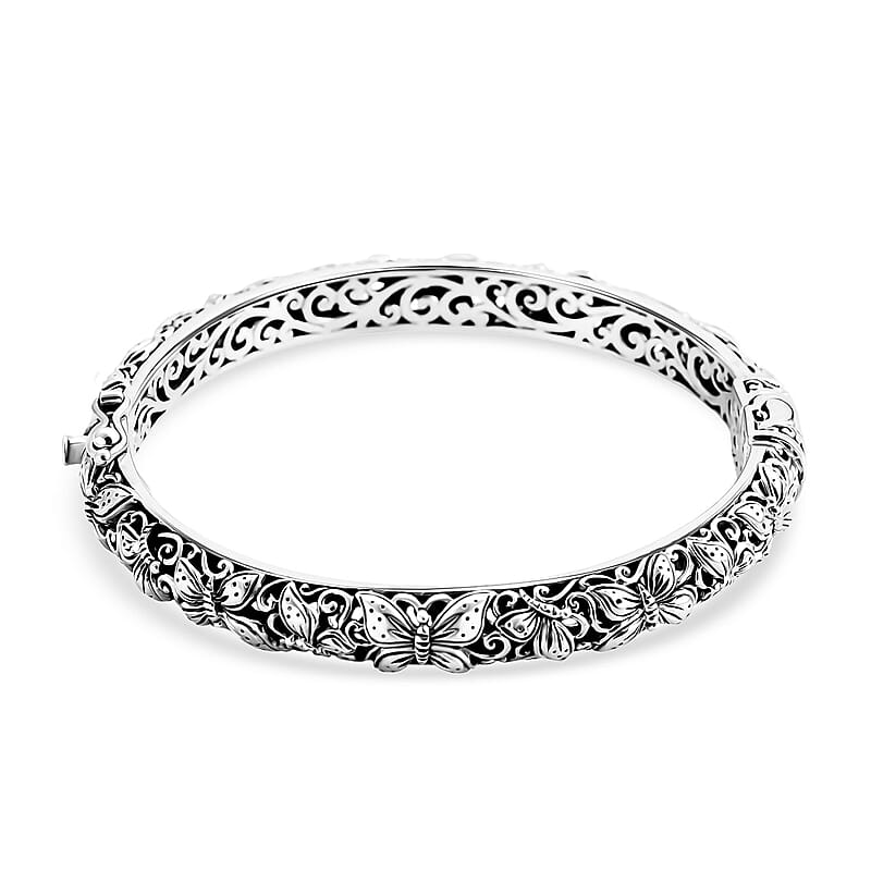 Bali Legacy Sterling Silver Butterfly Bangle Bracelet (6.50 In) 26.61 Grams