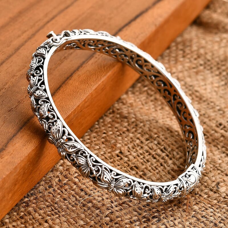 Bali Legacy Sterling Silver Butterfly Bangle Bracelet (6.50 In) 26.61 Grams