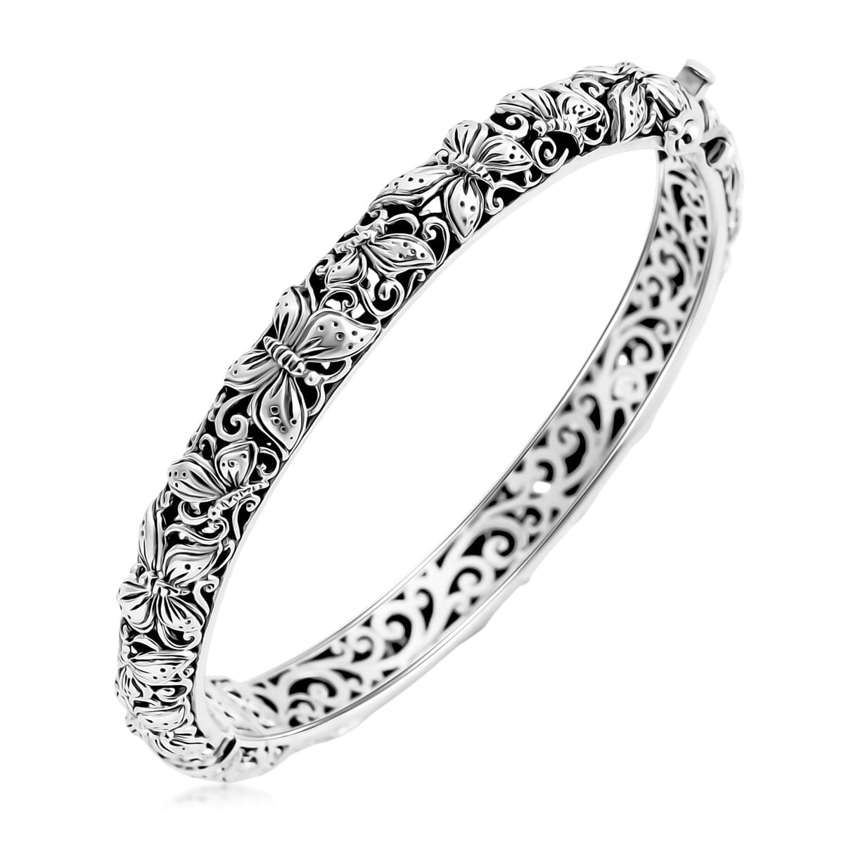 Bali Legacy Sterling Silver Butterfly Bangle Bracelet (6.50 In) 26.61 Grams image number 2