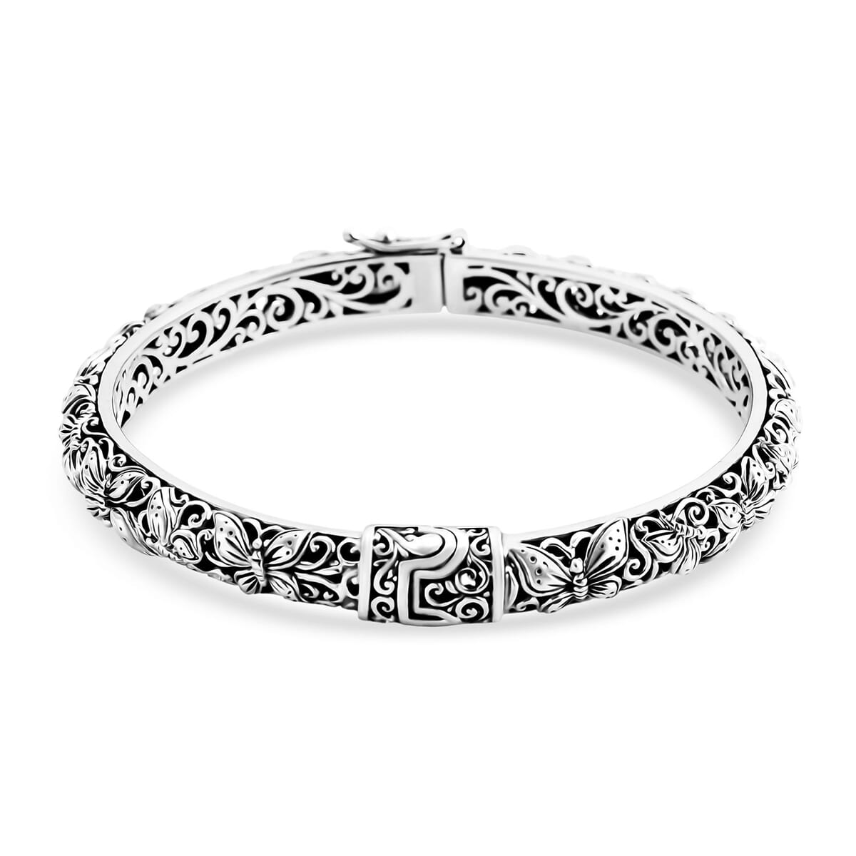 Bali Legacy Sterling Silver Butterfly Bangle Bracelet (6.50 In) 26.61 Grams image number 3