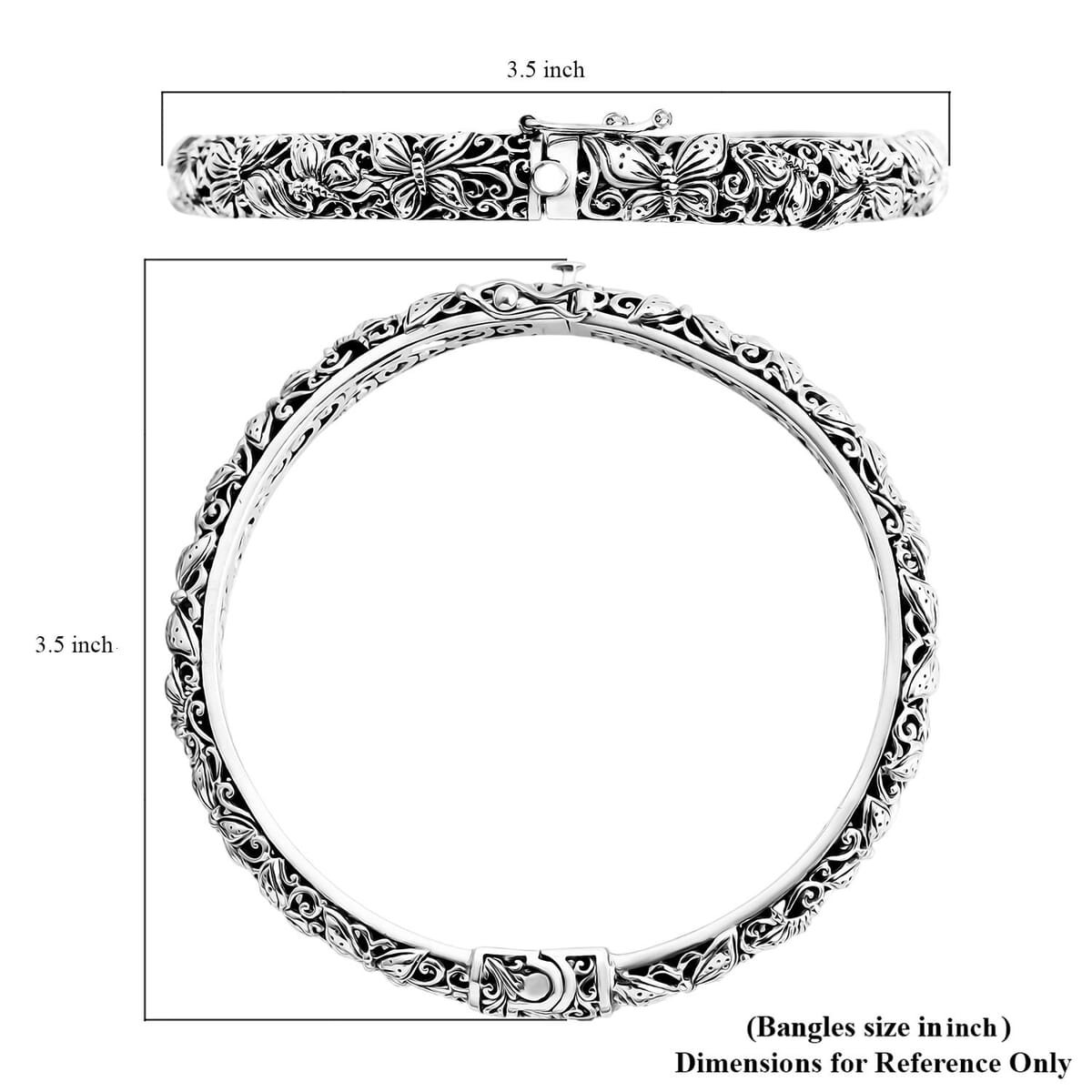 Bali Legacy Sterling Silver Butterfly Bangle Bracelet (6.50 In) 26.61 Grams image number 4