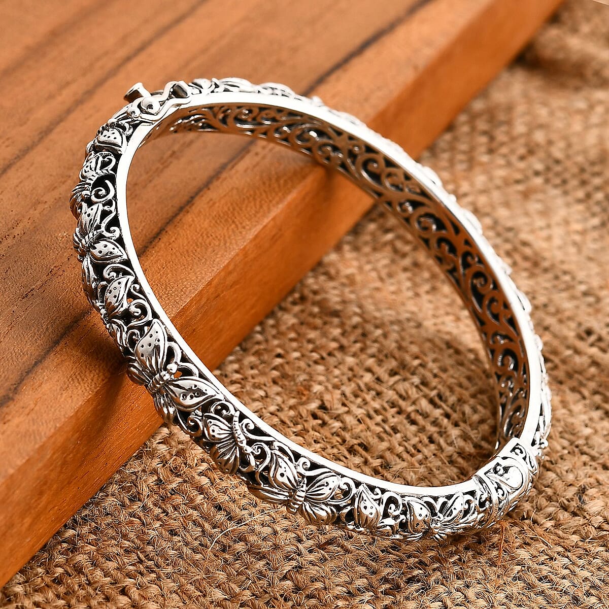Bali Legacy Butterfly Bangle Bracelet in Sterling Silver (7.25 In) 29.75 Grams image number 1