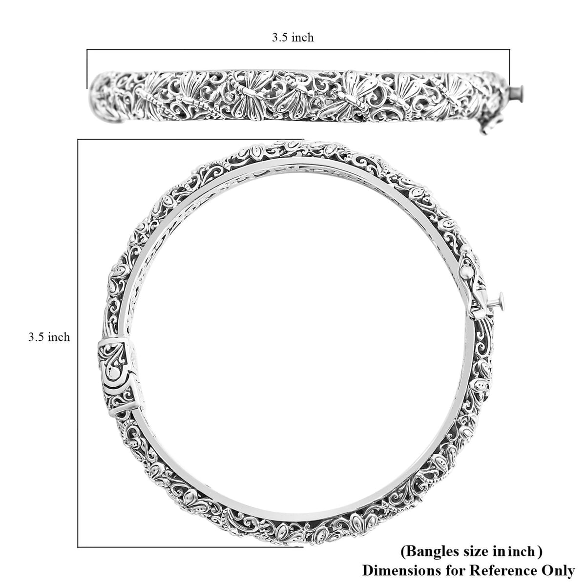 Bali Legacy Dragonfly Bangle Bracelet in Sterling Silver (7.25 In) 29.25 Grams image number 6
