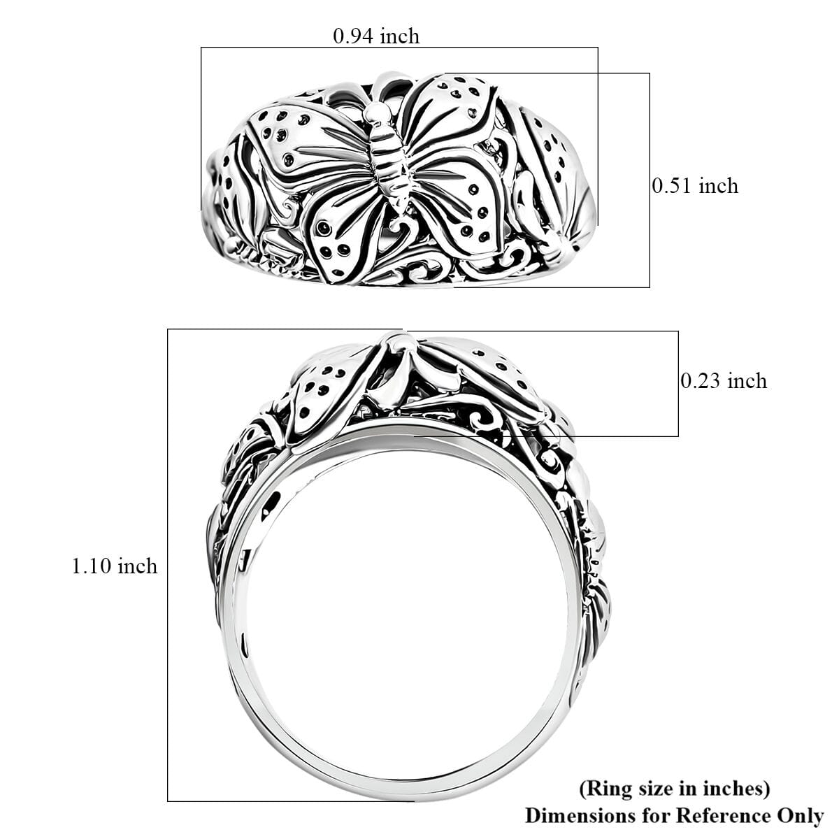 Bali Legacy Butterfly Ring in Sterling Silver (Size 8.0) 4.15 Grams image number 5