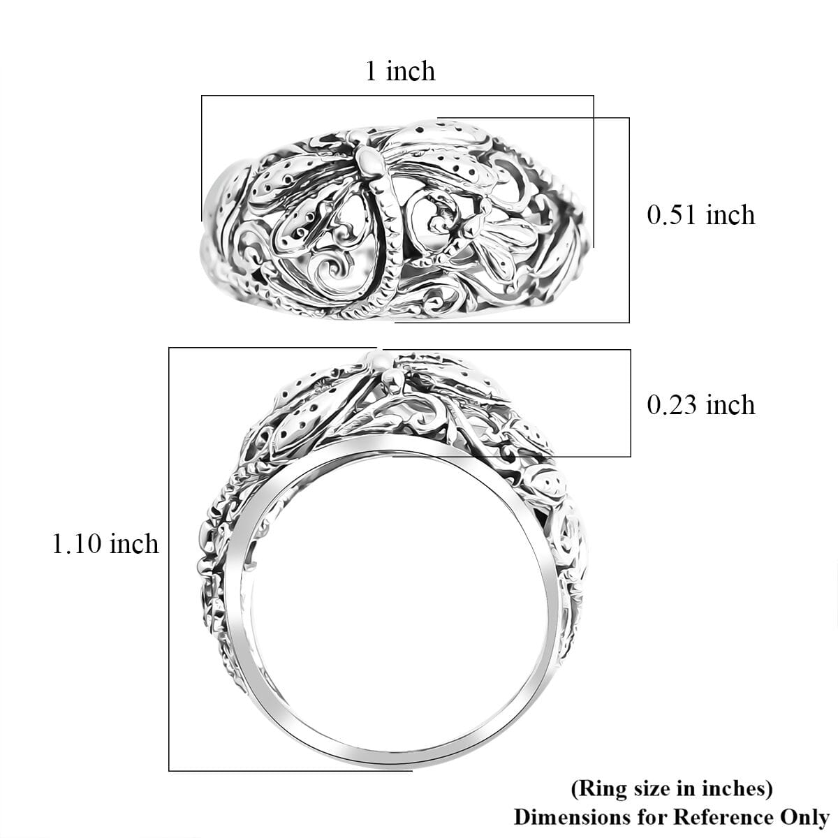 Bali Legacy Sterling Silver Dragonfly Ring (Size 7.0) 4.50 Grams image number 3