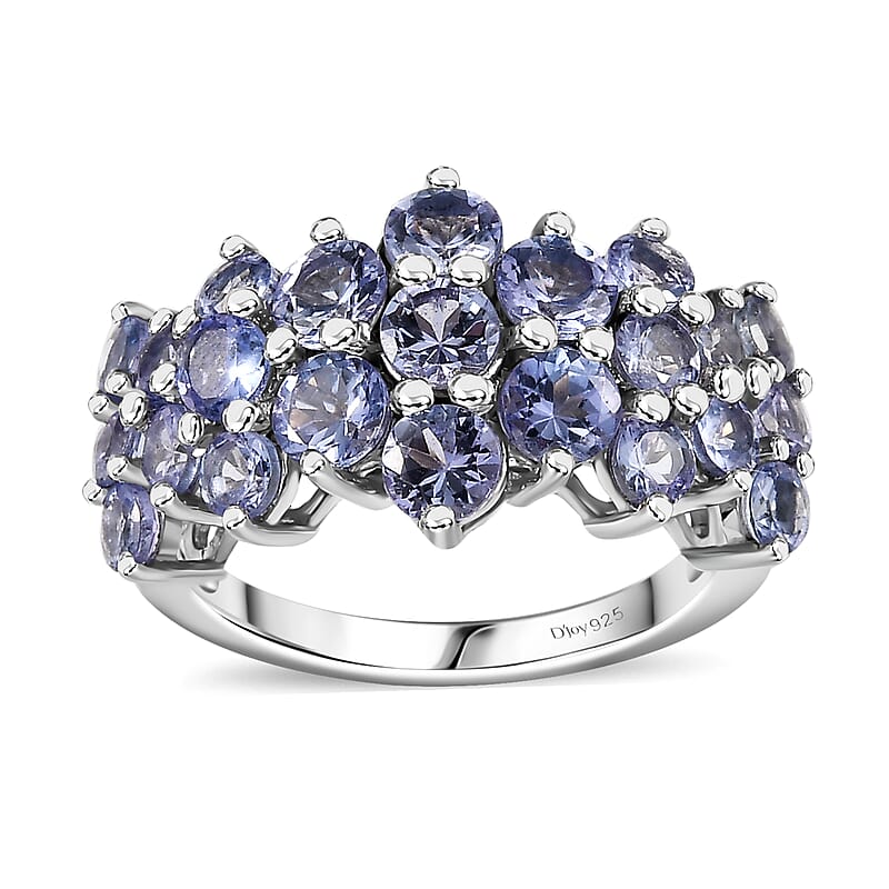D'Joy Tanzanite 2.70 ctw Bubbles Ring in Rhodium Over Sterling Silver (Size 10.0) 