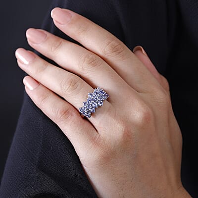 D'Joy Tanzanite 2.70 ctw Bubbles Ring in Rhodium Over Sterling Silver (Size 10.0) 