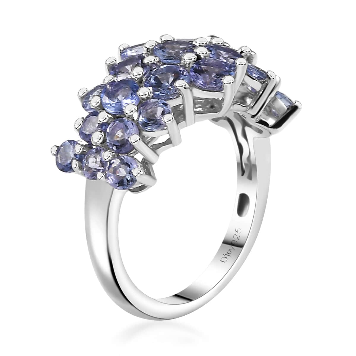 Tanzanite Cluster Ring in Rhodium Over Sterling Silver (Size 10.0) 2.70 ctw image number 3