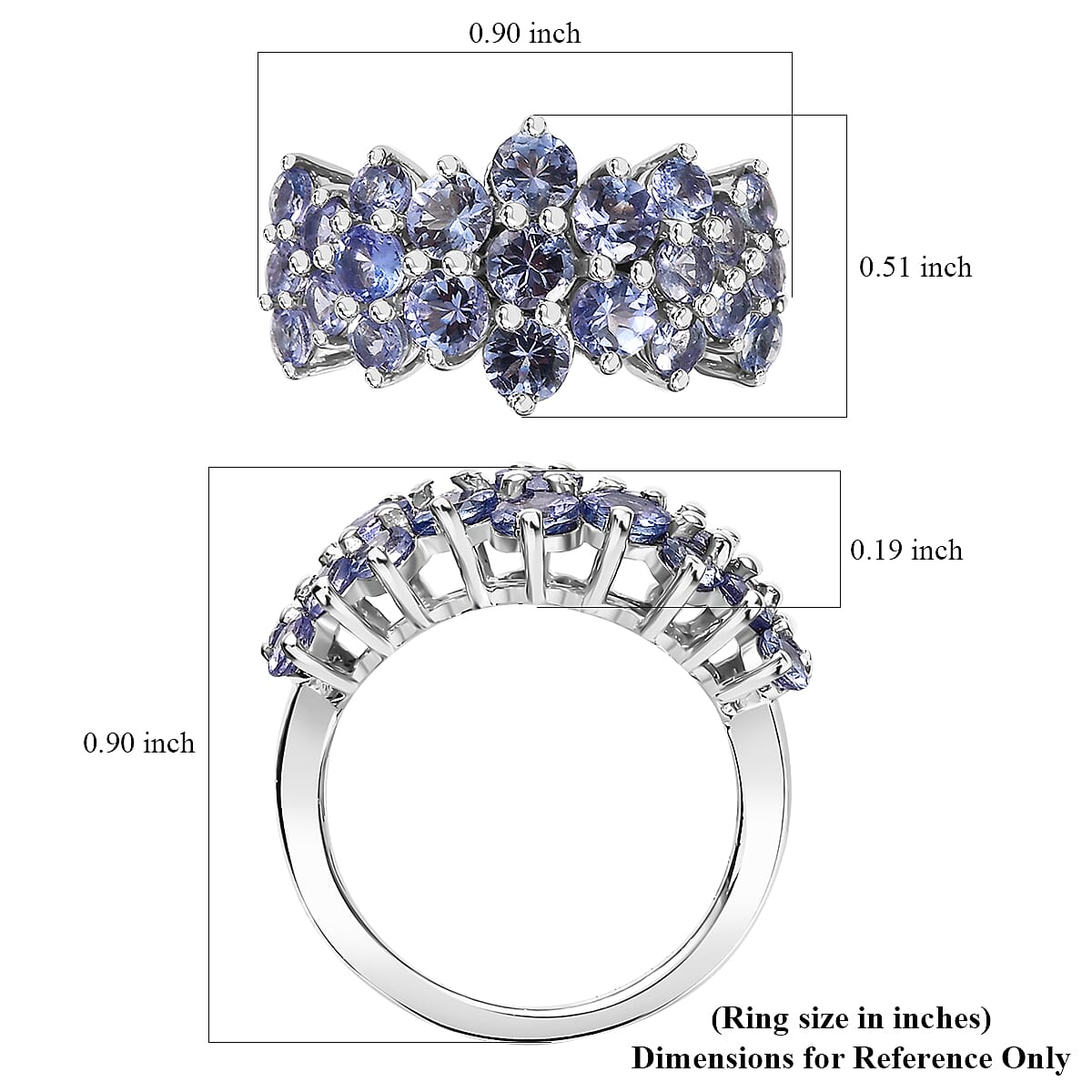 D'Joy Tanzanite 2.70 ctw Bubbles Ring in Rhodium Over Sterling Silver (Size 10.0) 