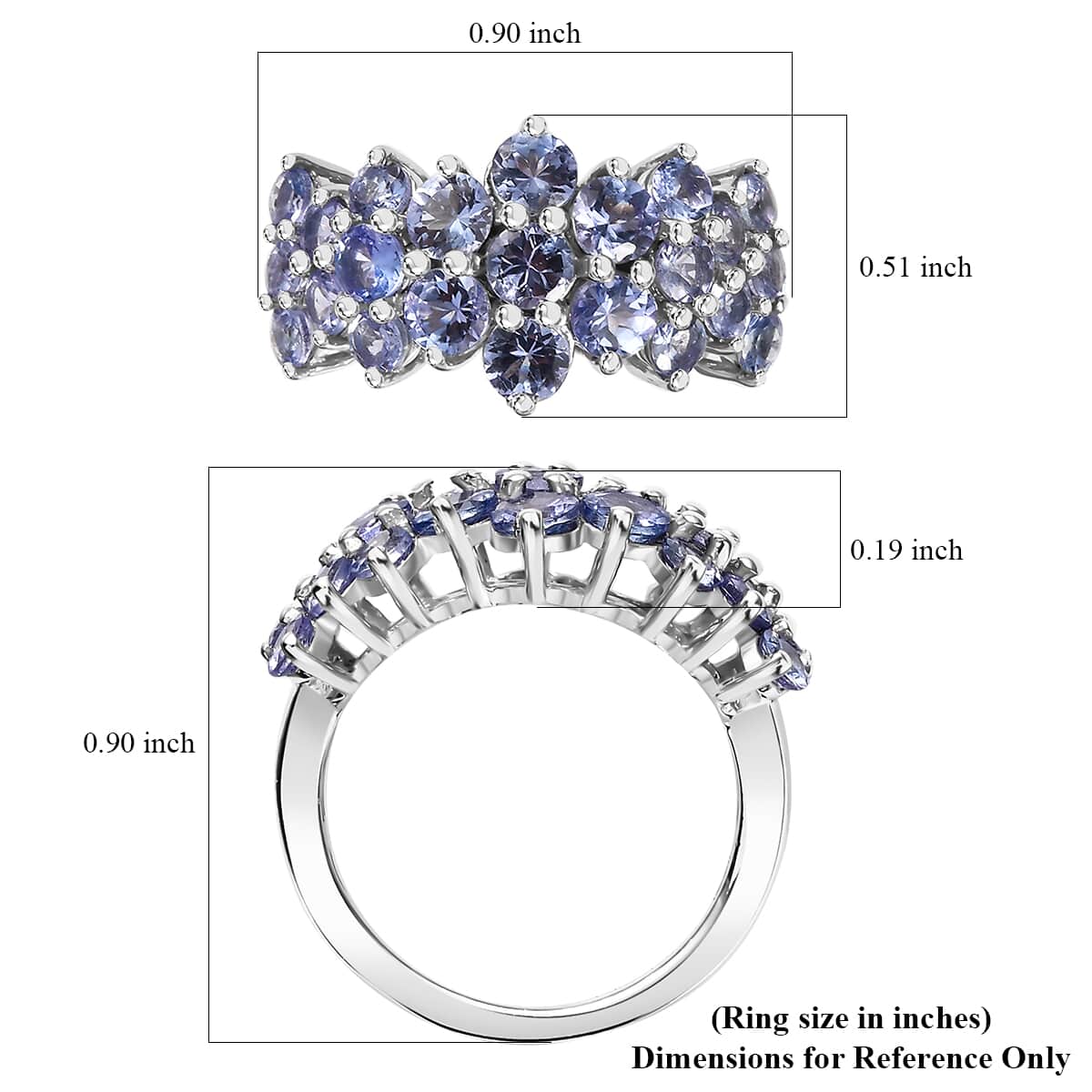 Tanzanite Cluster Ring in Rhodium Over Sterling Silver (Size 10.0) 2.70 ctw image number 5