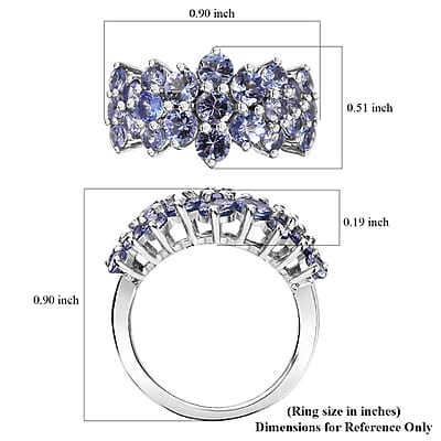 D'Joy Tanzanite 2.70 ctw Bubbles Ring in Rhodium Over Sterling Silver (Size 10.0) 