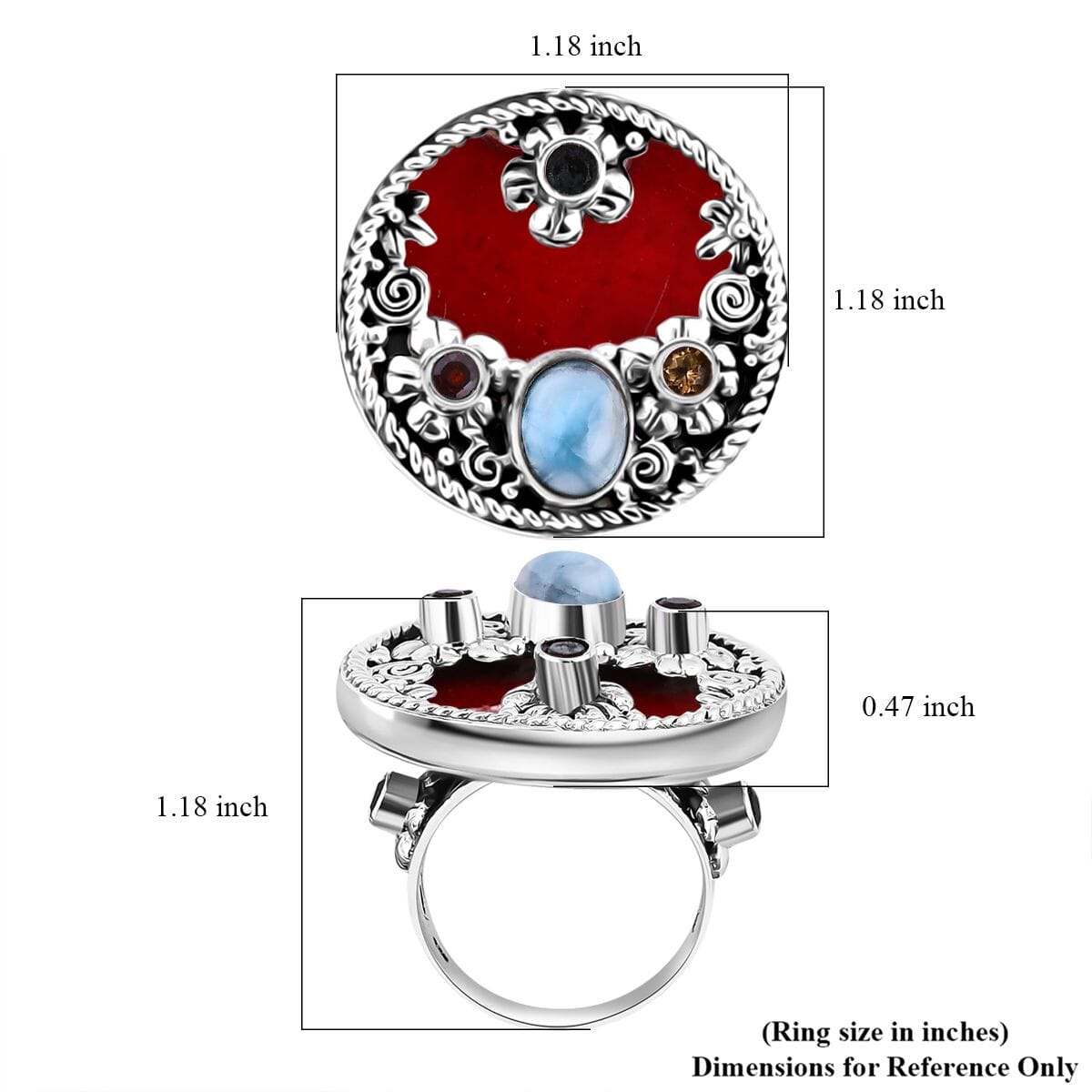 Bali Legacy Sponge Coral, Larimar and Multi Gemstone 2.90 ctw Ocean Bloom Ring in Sterling Silver (Size 7.0) image number 5