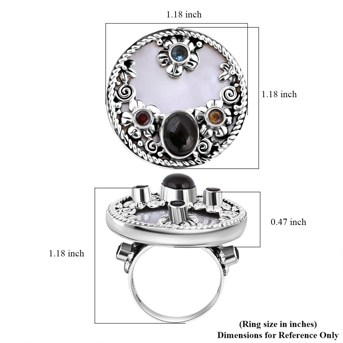 Bali Legacy Mother Of Pearl, Shungite and Multi Gemstone 1.90 ctw Ocean Bloom Ring in Sterling Silver (Size 5.0) image number 6