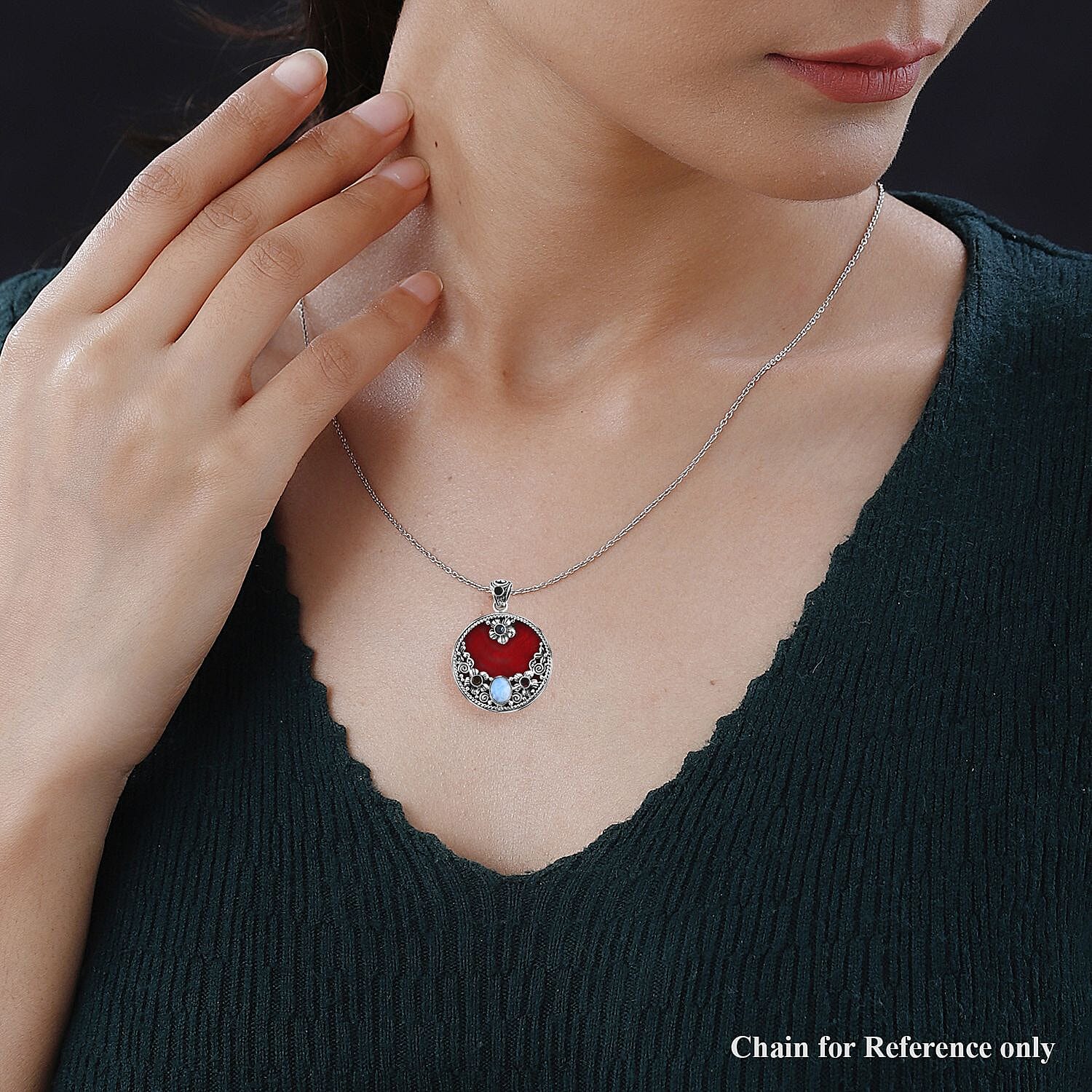 Bali Legacy Sponge Coral, Larimar and Multi Gemstone 3.90 ctw Ocean Bloom Pendant without Chain in Sterling Silver