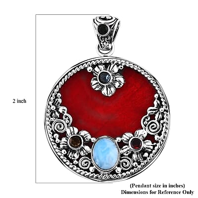 Bali Legacy Sponge Coral, Larimar and Multi Gemstone 3.90 ctw Ocean Bloom Pendant without Chain in Sterling Silver