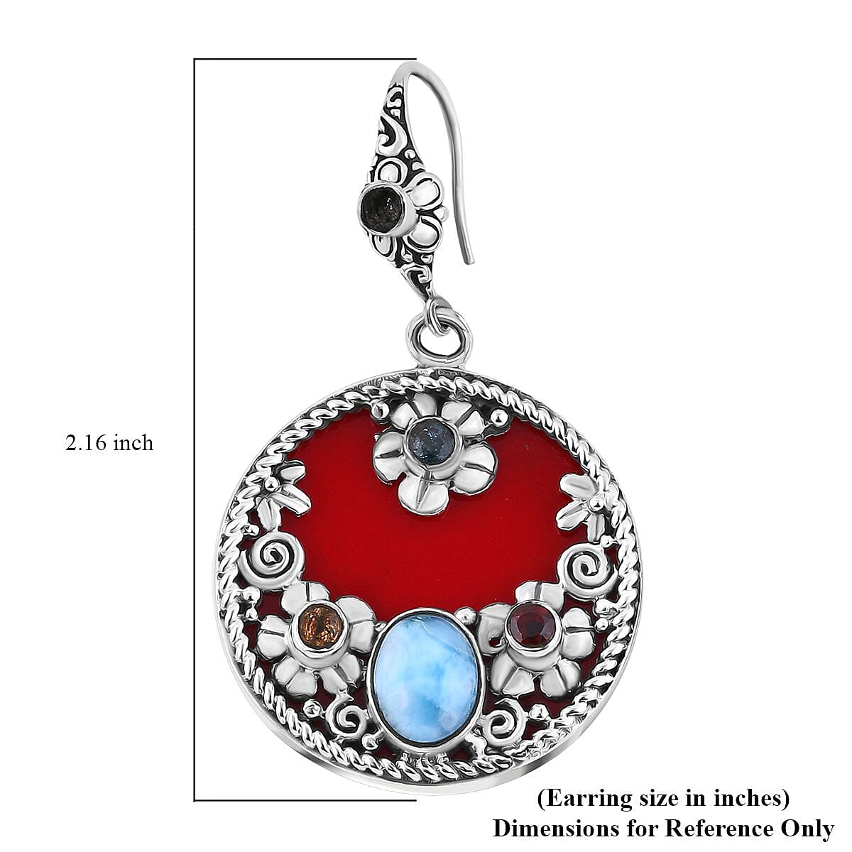 Bali Legacy Sponge Coral, Larimar and Multi Gemstone 5.60 ctw Ocean Bloom Earrings in Sterling Silver