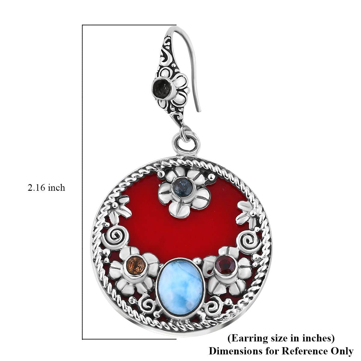 TLV Bali Legacy Sponge Coral, Larimar, Multi Gemstone Ocean Bloom Earrings in Sterling Silver 5.60 ctw image number 4