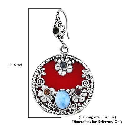 Bali Legacy Sponge Coral, Larimar and Multi Gemstone 5.60 ctw Ocean Bloom Earrings in Sterling Silver