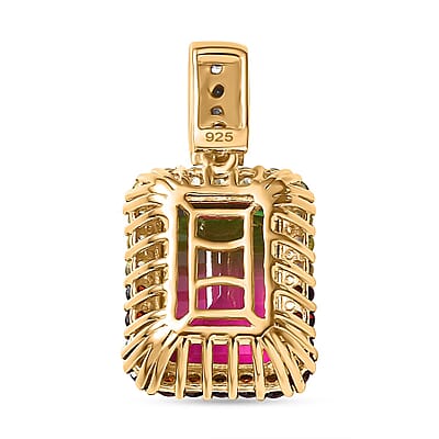 Watermelon Quartz and Multi Gemstone 8.85 ctw Pendant without Chain in 18K Vermeil Yellow Gold Over Sterling Silver