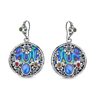 Bali Legacy Abalone Shell, Moon Glow Moonstone and Multi Gemstone 5.15 ctw Ocean Bloom Earrings in Sterling Silver