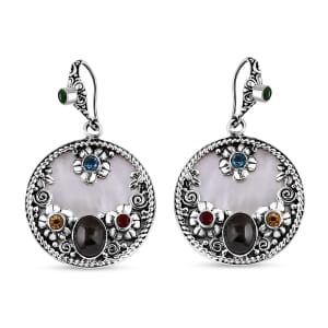 Bali Legacy Mother Of Pearl, Shungite and Multi Gemstone 3.65 ctw Ocean Bloom Earrings in Sterling Silver