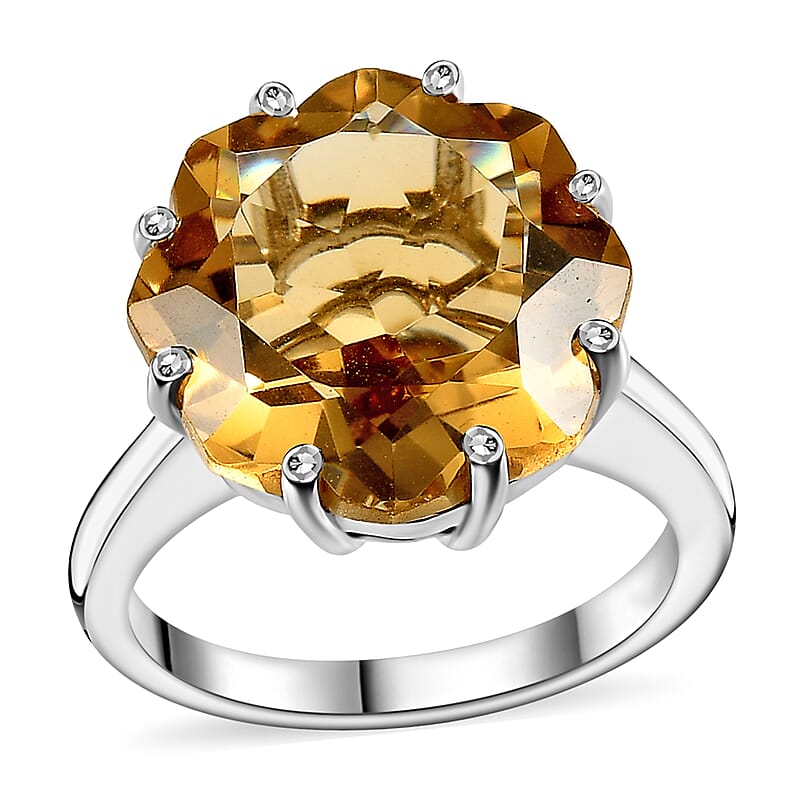 D'Joy Lotus Cut Brazilian Citrine 10.40 ctw Ring in Rhodium Over Sterling Silver (Size 10.0) 