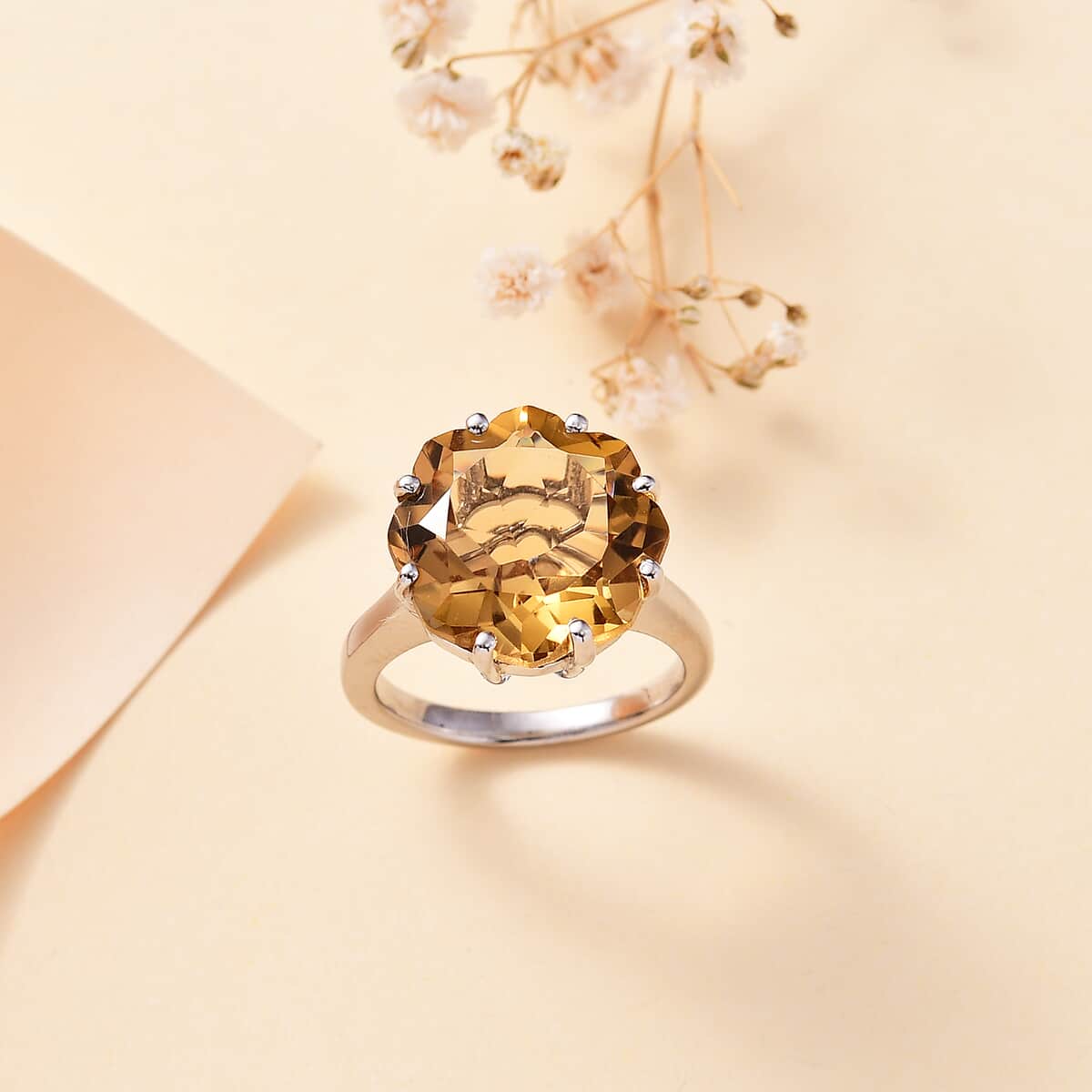 Brazilian Citrine 10.40 ctw Ring in Rhodium Over Sterling Silver image number 1