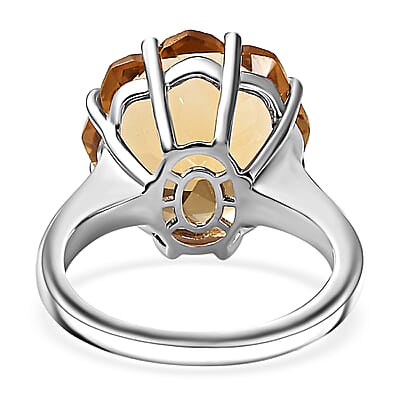 D'Joy Lotus Cut Brazilian Citrine 10.40 ctw Ring in Rhodium Over Sterling Silver (Size 10.0) 