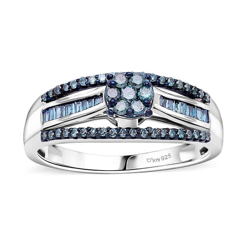 Blue Diamond 0.50 ctw Bridge Ring in Platinum Over Sterling Silver (Size 10.0)
