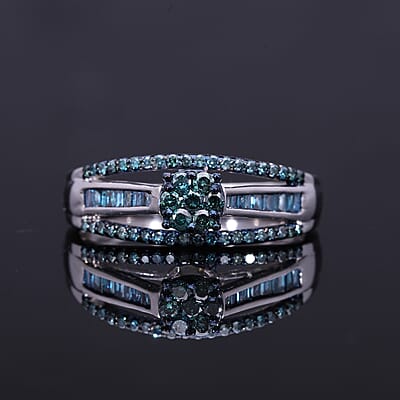 Blue Diamond 0.50 ctw Bridge Ring in Platinum Over Sterling Silver (Size 10.0)