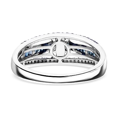 Blue Diamond 0.50 ctw Bridge Ring in Platinum Over Sterling Silver (Size 10.0)