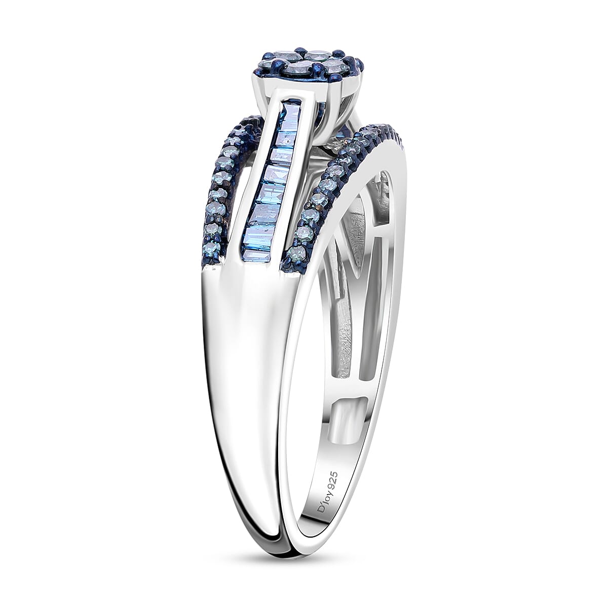 Blue Diamond 0.50 ctw Bridge Ring in Platinum Over Sterling Silver (Size 10.0)