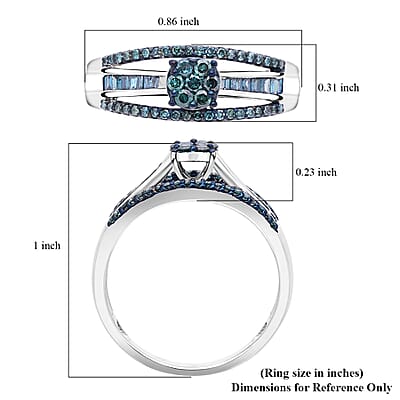Blue Diamond 0.50 ctw Bridge Ring in Platinum Over Sterling Silver (Size 10.0)