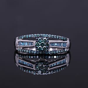 Blue Diamond 0.50 ctw Bridge Ring in Platinum Over Sterling Silver (Size 7.0)