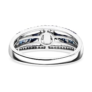 Blue Diamond 0.50 ctw Bridge Ring in Platinum Over Sterling Silver (Size 9.0)