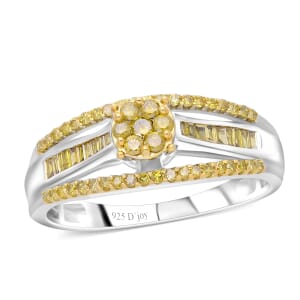 Yellow Diamond 0.50 ctw Bridge Ring in Platinum Over Sterling Silver (Size 6.0)