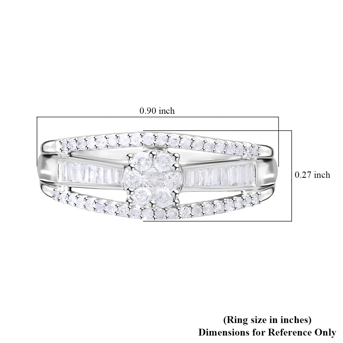 Doorbuster Diamond 0.50 ctw Bridge Ring in Platinum Over Sterling Silver (Size 10.0) image number 5