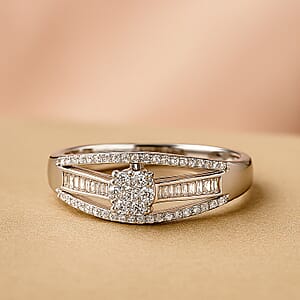 Diamond 0.50 ctw Bridge Ring in Platinum Over Sterling Silver (Size 6.0)