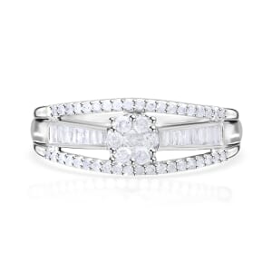 Diamond 0.50 ctw Bridge Ring in Platinum Over Sterling Silver (Size 7.0)