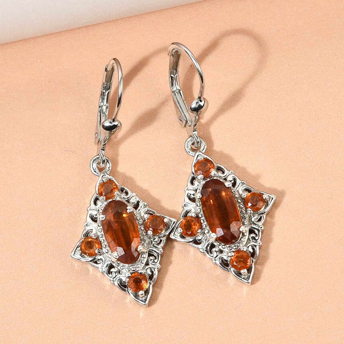 Tangerine Kyanite Earrings in Platinum Over Sterling Silver 4.30 ctw image number 1