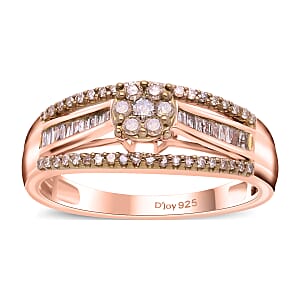 Natural Champagne Diamond 0.50 ctw Bridge Ring in Vermeil Rose Gold Over Sterling Silver (Size 8.0)